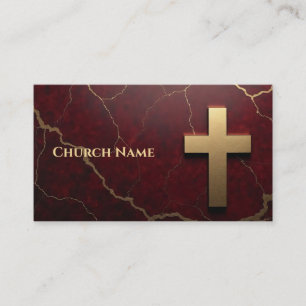 Sleek Burgundy Marble with Golden Cross Business Card