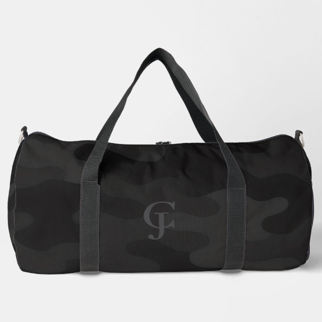 Sleek Camo Deep Black Dark Charcoal Tones Modern  Duffle Bag (Front)