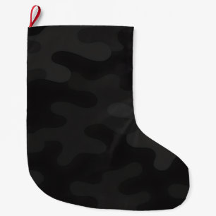Sleek Camo Deep Black Dark Charcoal Tones Modern  Large Christmas Stocking