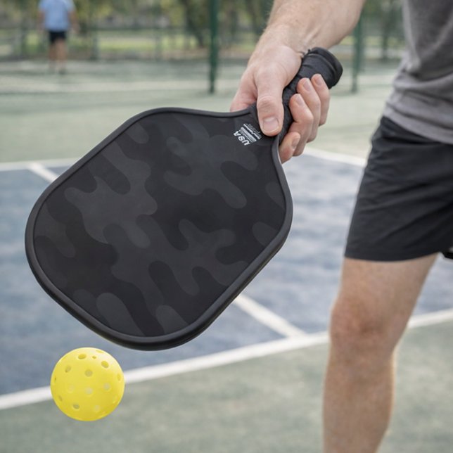 Sleek Camo Deep Black Dark Charcoal Tones Modern  Pickleball Paddle (Creator Uploaded)