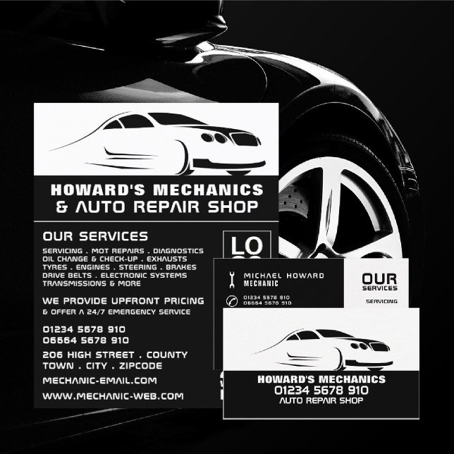 Sleek Car Logo, Auto Mechanic & Repairs Business Card (Creator Uploaded)