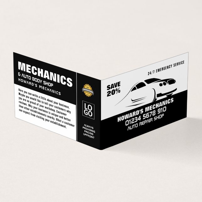 Sleek Car Logo, Auto Mechanic & Repairs, Detailed Business Card (Outside)
