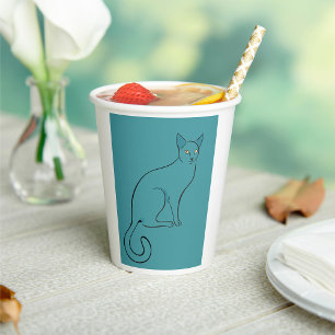 Sleek Cat Sketch Paper Cups