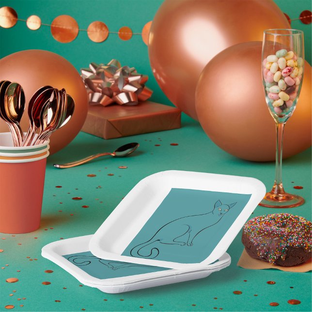 Sleek Cat Sketch Paper Plate (Creator Uploaded)