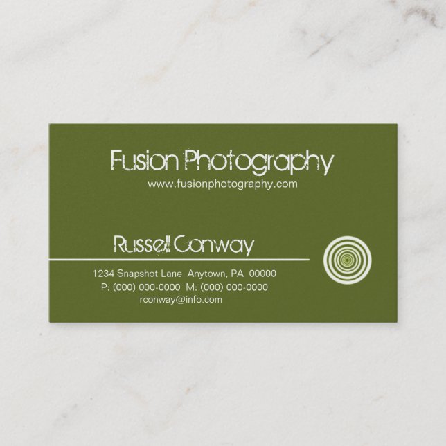 Sleek Circle Business Card, Olive Green Card (Front)