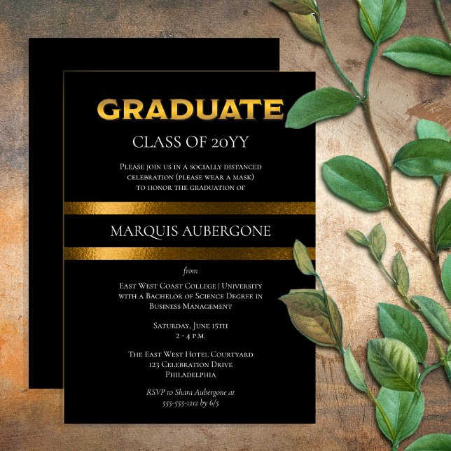 Sleek College | Univ Black | Gold Graduation Party Invitation (Creator Uploaded)