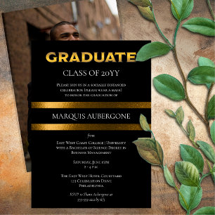Sleek College   Univ Black   Gold Graduation Party Invitation