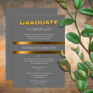 Sleek College Univ Gray Gold Graduation Party Invitation