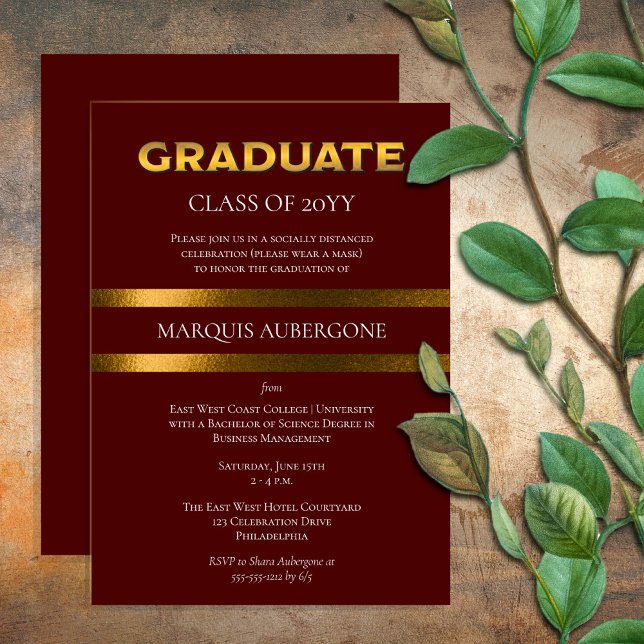 Sleek College | Univ Maroon| Gold Graduation Party Invitation (Creator Uploaded)