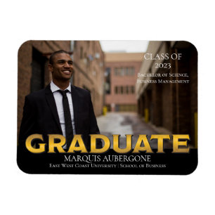 Sleek College   Univ Photo Graduate Black   Gold Magnet