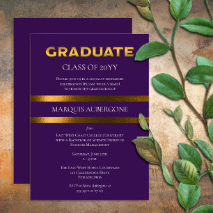 Sleek College   Univ Purple  Gold Graduation Party Invitation