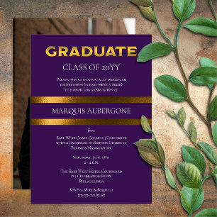 Sleek College   Univ Purple  Gold Graduation Party Invitation