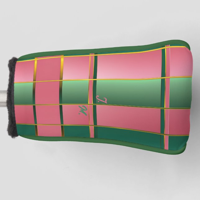 Sleek Colour Block Pink and Green Monogram Putter Golf Head Cover (Front)