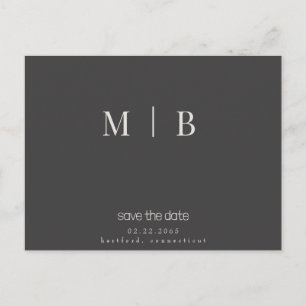Sleek Contemporary Monogram Grey Wedding Postcard