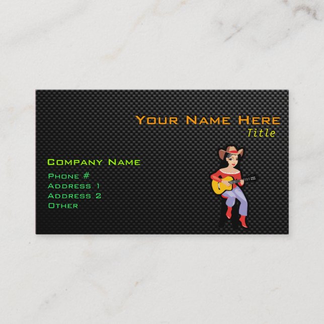 Sleek Cowgirl with Guitar Business Card (Front)