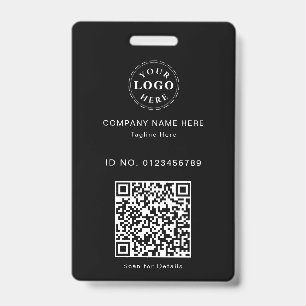 Sleek Custom Black ID Badge – Logo & Scannable QR