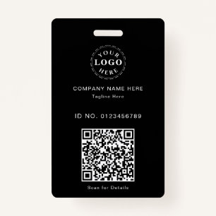 Sleek Custom Black ID Badge – Logo & Scannable QR