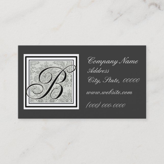 Sleek damask design monogram business cards (Front)