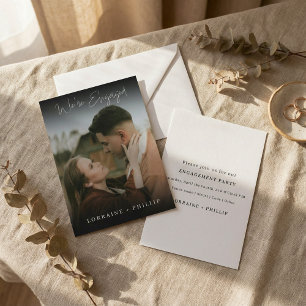 Sleek Dark Gradient We’re Engaged Photo Invite