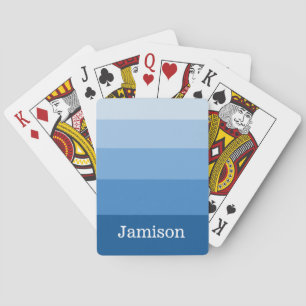 Sleek Dark to Light Blue Ombre Custom Name Playing Cards