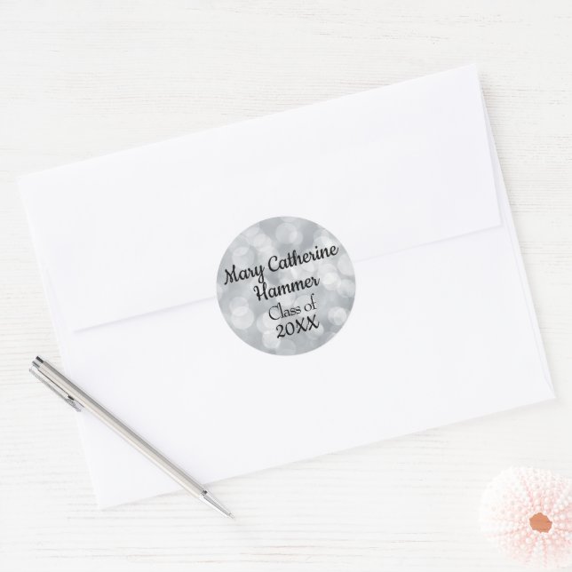 Sleek Elegant Customised Light Grey Class Of 20XX Classic Round Sticker (Envelope)