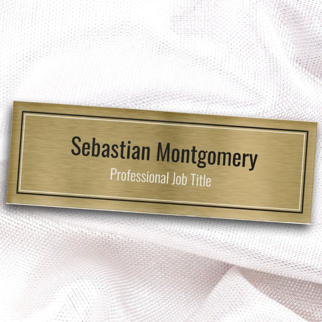 Sleek Faux Brushed Gold Metallic Professional Name Tag (Creator Uploaded)