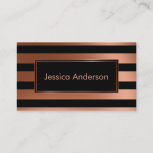 Sleek Faux Copper Foil Metallic and Black Stripes Business Card