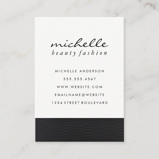 Sleek Faux Leather Trim Business Card (Front)