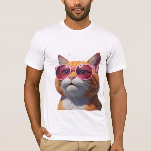 Sleek Feline 3D Sunglasses Tee (Front)