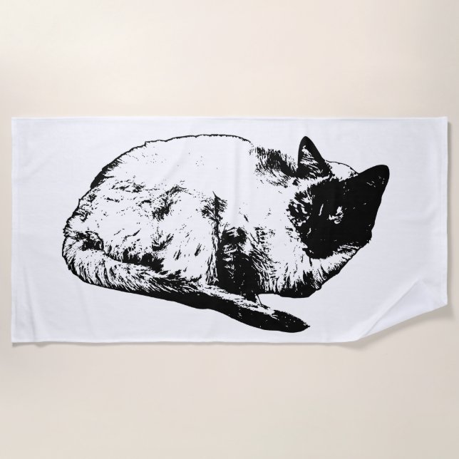 Sleek feline, cool season beach towel (Front)