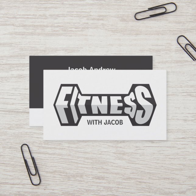 Sleek Fitness Dumbbell Typography Fitness Trainer Business Card (Front/Back In Situ)