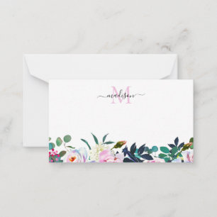 Sleek Floral Blush Pink Peony Botanical Monogram Card