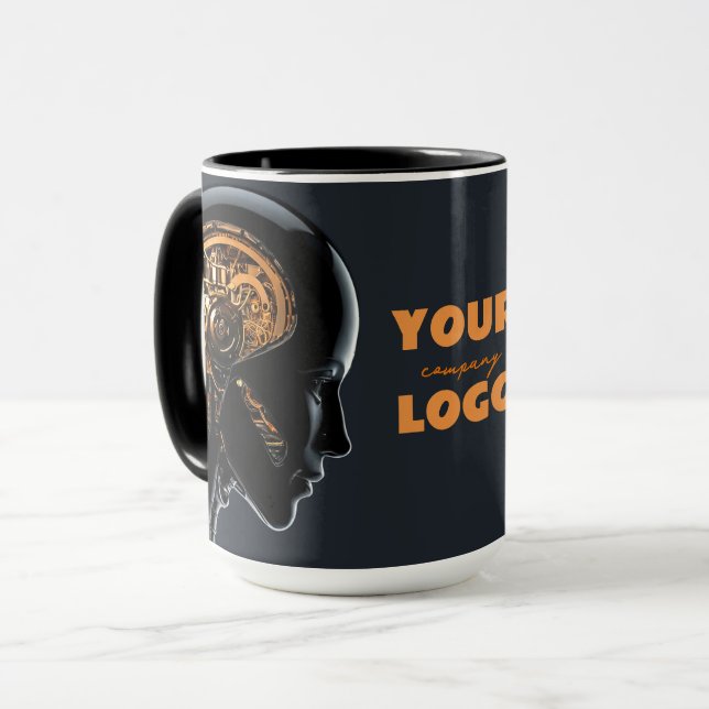 Sleek Futuristic AI Android Gold Mechanical Brain Mug (Front Left)