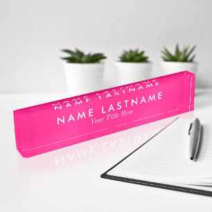 Sleek Girly Feminine Bright Pink Custom Nameplate