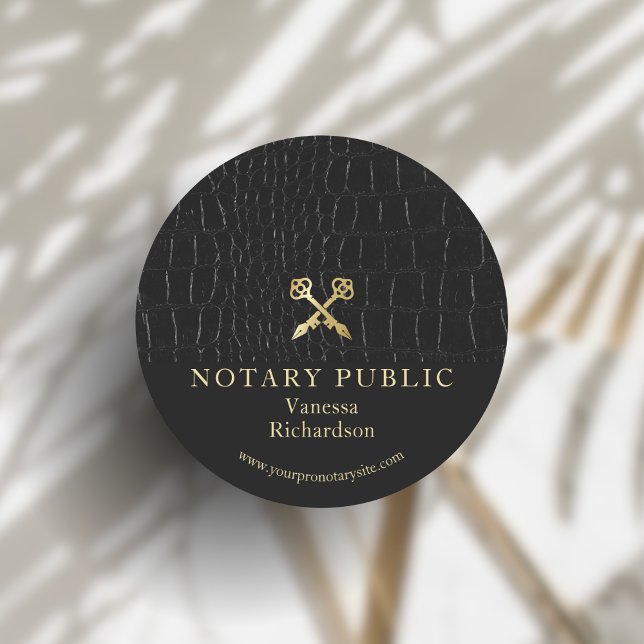 Sleek Glossy Black Crocodile Gold Icon Notary  Classic Round Sticker (Creator Uploaded)