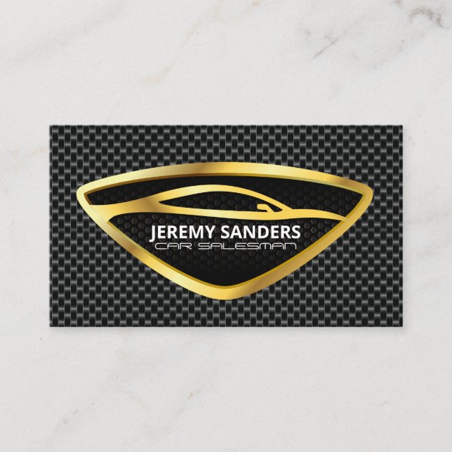 Sleek Gold Auto Logo | Carbon Fibre Backdrop Business Card (Front)
