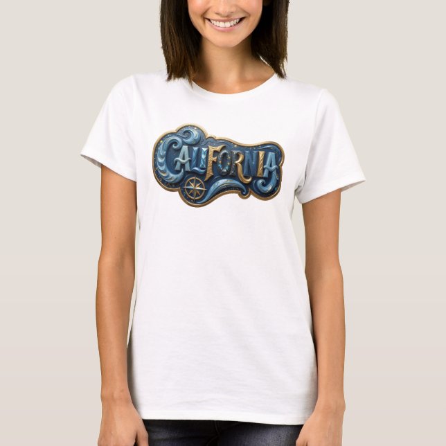 Sleek Gold CALIFORNIA Print T-Shirt (Front)