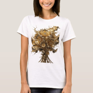 Sleek Gold GOLDEN FLOWERS Wearable Art T-Shirt