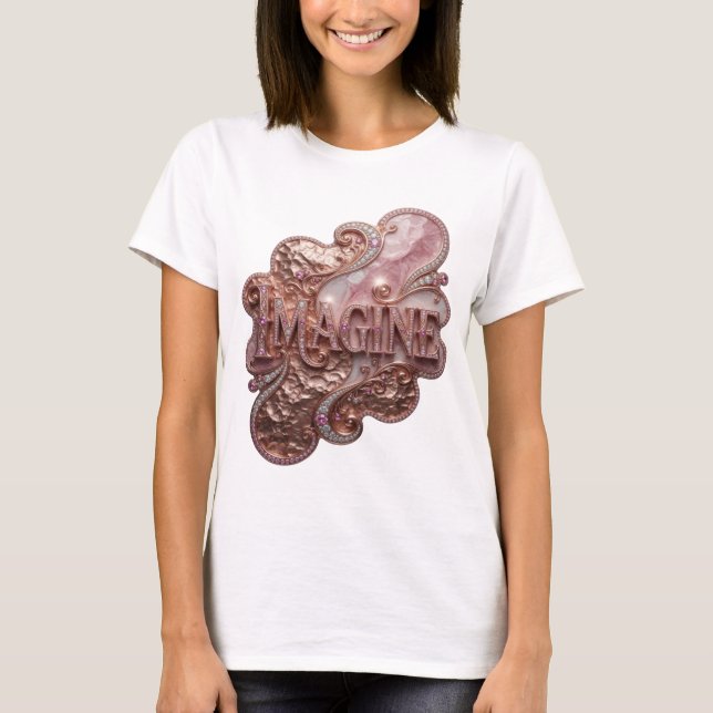 Sleek Gold IMAGINE 3D Text Art T-Shirt (Front)