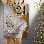 Sleek Gold | White Marble Modern 21 Birthday Party Acrylic Invitations<br><div class="desc">Sleek and modern "21" and elegant script text "twenty one" birthday party design featuring the number "21" overlaid with the age in script on a faux gold,  white and grey marbled background.  Perfect for celebrating your most sophisticated friends and family.</div>