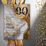 Sleek Gold | White Marble Modern 90 Birthday Party Acrylic Invitations<br><div class="desc">Sleek and modern "90" and elegant script text "ninety" birthday party design featuring the number "90" overlaid with the age in script on a faux gold,  white and grey marbled background.  Perfect for celebrating your most sophisticated friends and family.</div>