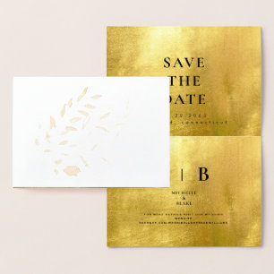 Sleek Gold  & White Monogram Save the Date Foil Fo Card