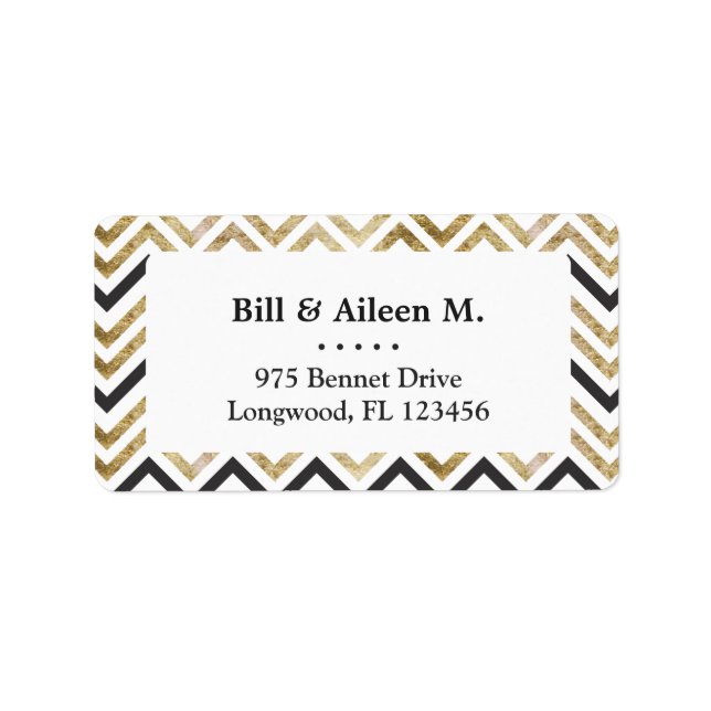 Sleek golden glitter black chevron pattern label (Front)