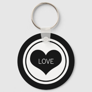 Sleek Heart Keychain, Black and White Key Ring