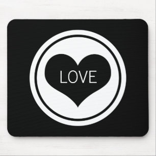 Sleek Heart Mousepad, Black and White Mouse Pad