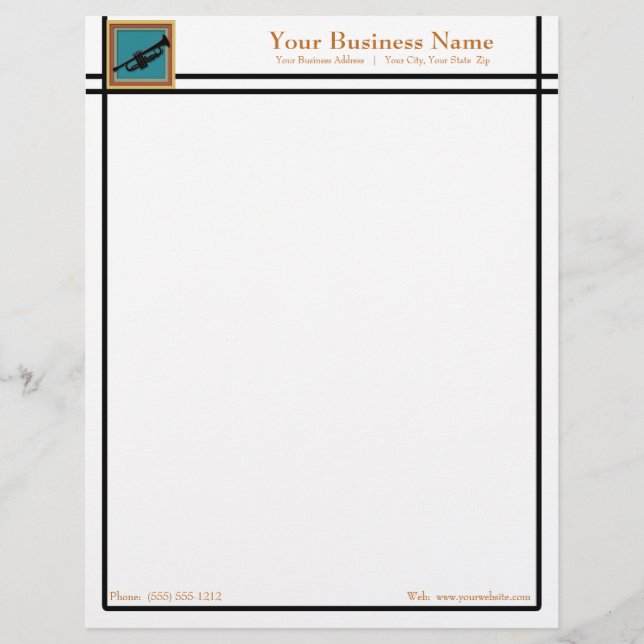 Sleek Lines Trumpet Music Business Custom Letterhead (Front)