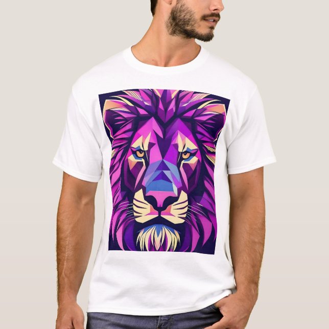 Sleek Lion Design with Geometric Flair T-Shirt (Front)