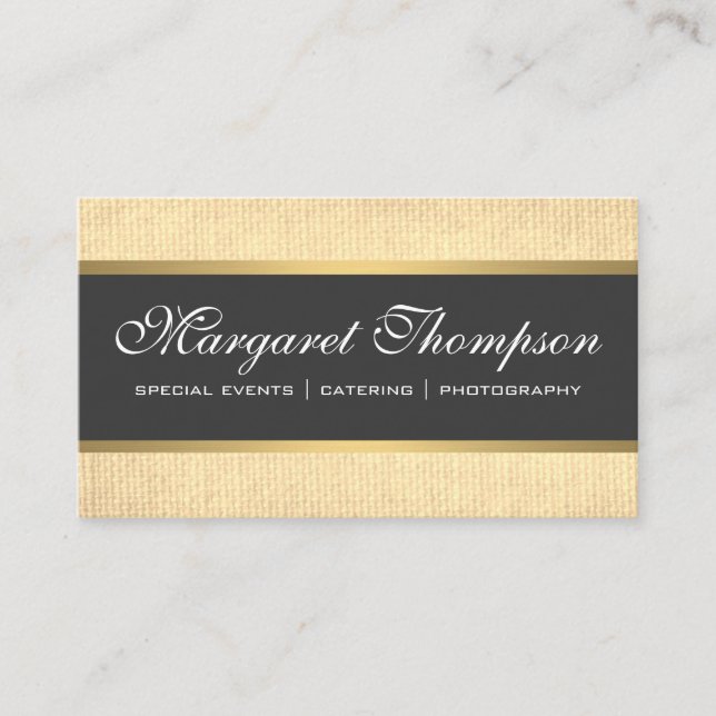 Sleek Luxe Pattern Gold Trim Business Card (Front)