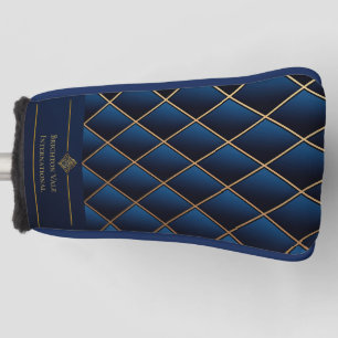 Sleek Luxury Navy & Gold Geometric Putter  Golf Head Cover