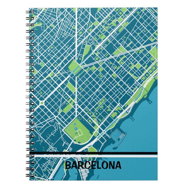Sleek map of Barcelona - Azul-verde Notebook (Front)